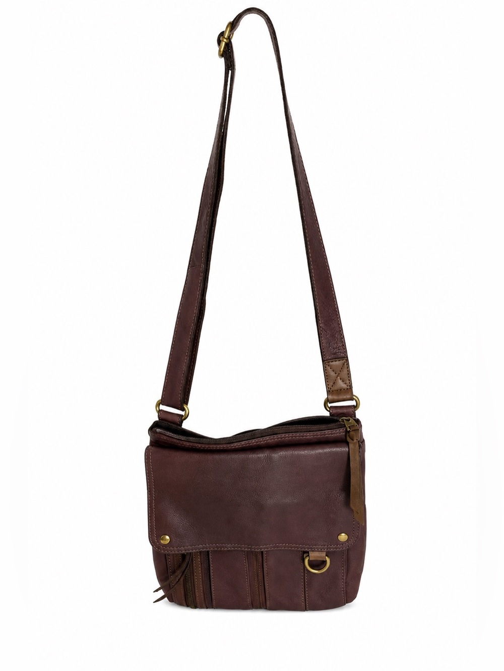 Fossil Morgan Traveler Brown Leather Messenger Crossbody Bag Key Charm